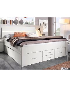 Lit SCARLETT 160x200 cm blanc avec six tiroirs avec tête de lit avec led