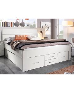 Lit SCARLETT 140x200 cm blanc avec six tiroirs avec tête de lit sans led