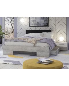 Ensemble lit et chevets VERO 140x200 cm blanc/beton avec tiroirs