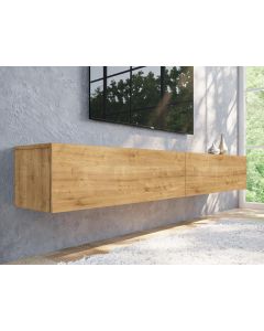 Meuble tv-hifi KINGSTON 2 portes battantes 210 cm chêne doré avec table basse