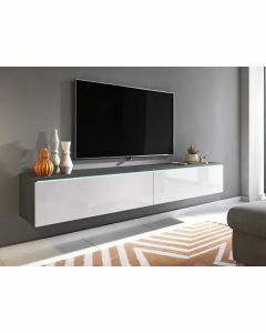 Meuble tv-hifi DUBAI 2 portes battantes 180 cm matera/blanc brillant avec led