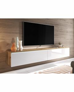 Meuble tv-hifi DUBAI 2 portes battantes 180 cm chêne wotan/blanc brillant sans led