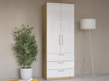 Armoire OPTICO 2 portes 3 tiroirs chêne artisan/blanc brillant