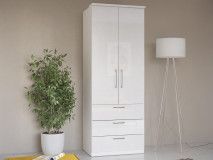 Armoire OPTICO 2 portes 3 tiroirs blanc/blanc brillant