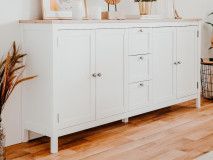 Buffet-bahut BERGAMOTE 4 portes 3 tiroirs blanc/chêne artisan