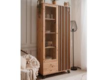 Vitrine MEDINA 2 portes 2 tiroirs chêne artisan/anthracite