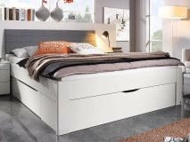 Lit SCARLETT 160x200 cm blanc avec trois tiroirs avec tête de lit en tissu