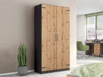 Armoire BUTTO 2 portes chêne artisan/gris métal