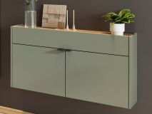 Meuble à chaussures AMEYA 2 portes 1 tiroir 110 cm vert/chêne navarra (horizontal)