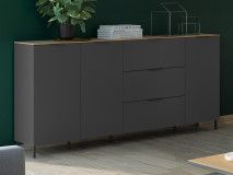 Buffet/bahut CALIFA 3 portes 3 tiroirs chêne navarra/graphite