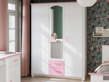 Armoire ROBINSON 3 portes et 2 tiroirs blanc/rose