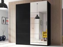 Armoire BELHAMBRA 2 portes coulissantes 150 cm noir avec miroir