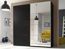 Armoire BELHAMBRA 2 portes coulissantes 180 cm noir avec miroir