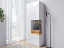 Vitrine SILAC 2 portes (droite) blanc/chêne wotan avec led
