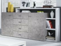 Buffet/bahut BOTSWANA 2 portes 4 tiroirs blanc/béton