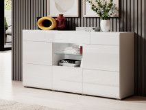 Buffet/bahut TOMASSON 3 portes 1 tiroir blanc/blanc brillant avec led