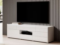 Meuble tv-hifi TOMASSON 2 portes 2 tiroirs blanc/blanc brillant avec led