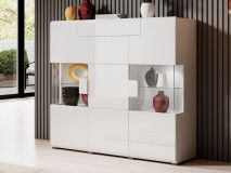 Vitrine TOMASSON 3 portes 1 tiroir blanc/blanc brillant avec led