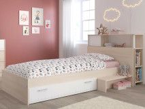 Lit deluxe CARL 90x200 cm acacia fumé/blanc avec surmeuble
