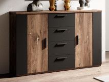 Commode SIGNAL 2 portes 4 tiroirs chêne flagstaff/noir mat