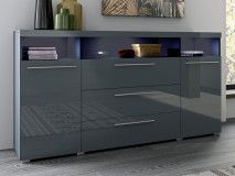 Buffet/bahut INAZO 2 portes 3 tiroirs gris/gris laqué