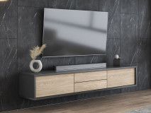 Meuble tv-hifi FRUNDA 2 portes battantes 2 tiroirs anthracite/chêne
