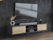 Meuble tv-hifi FRUNDA 2 portes battantes anthracite/chêne