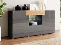 Buffet/bahut TORERO 3 portes 1 tiroir chêne grandson/anthracite avec led