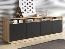 Buffet/bahut ASTER 4 portes noir mat/chêne taurus