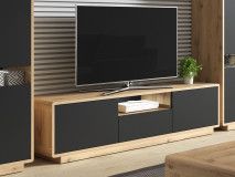 Meuble TV ASTER 180 cm 2 portes 1 tiroir noir mat/chêne taurus