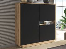 Commode ASTER 3 portes noir mat/chêne taurus
