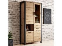 Vitrine ATIK 4 portes 2 tiroirs noir/chêne taurus