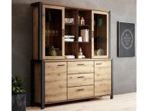 Vaisselier ATIK 4 portes 3 tiroirs noir/chêne taurus