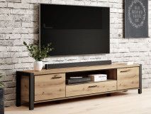 Meuble tv-hifi ATIK 2 portes 1 tiroir 210 cm noir/chêne taurus