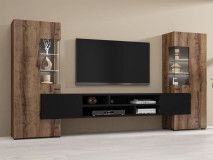 Mur tv-hifi KODI 4 portes chêne monastère/noir