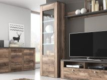 Vitrine LARZAC 1 porte noyer satiné/effet boisé avec led