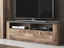 Meuble tv-hifi LARZAC 1 porte abattante noyer satiné/effet boisé