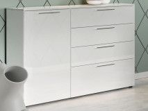 Commode SUNNA 1 porte 4 tiroirs blanc brillant