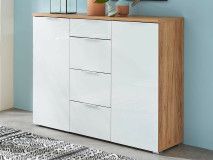 Commode TOLDO 2 portes 4 tiroirs chêne navarra/blanc brillant