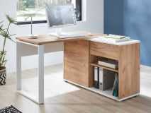 Bureau d’angle LISBONNE 1 porte 1 tiroir blanc/chêne navarra