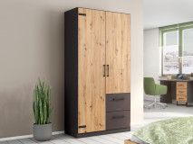 Armoire BUTTO 2 portes 2 tiroirs chêne artisan/gris métal