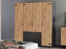 Armoire BUTTO 4 portes 2 tiroirs chêne artisan/gris métal