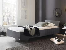 Lit IXANA 90x200 cm gris métal avec tête de lit avec matelas avec sommier