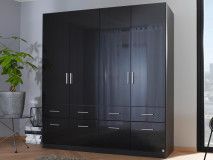 Armoire CELLO 4 portes 8 tiroirs gris brillant/gris métal