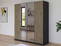 Armoire GENUMO 4 portes gris métal avec miroir