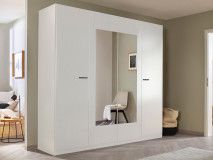 Armoire FLORILLA 4 portes 226 cm blanc avec miroir