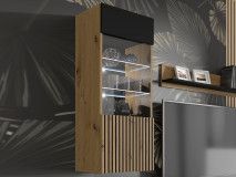 Vitrine ORISA 1 porte noir/chêne artisan