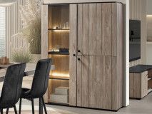 Vitrine THOMAS 3 portes chêne plage avec éclairage