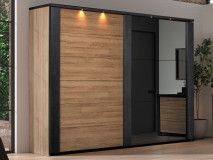 Armoire FELINDRA 2 portes coulissantes 217 cm chêne français/noir
