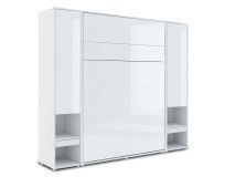 Lit mural escamotable CONCEPTION PRO 140x200 cm blanc/blanc brillant (vertical) avec armoires et matelas